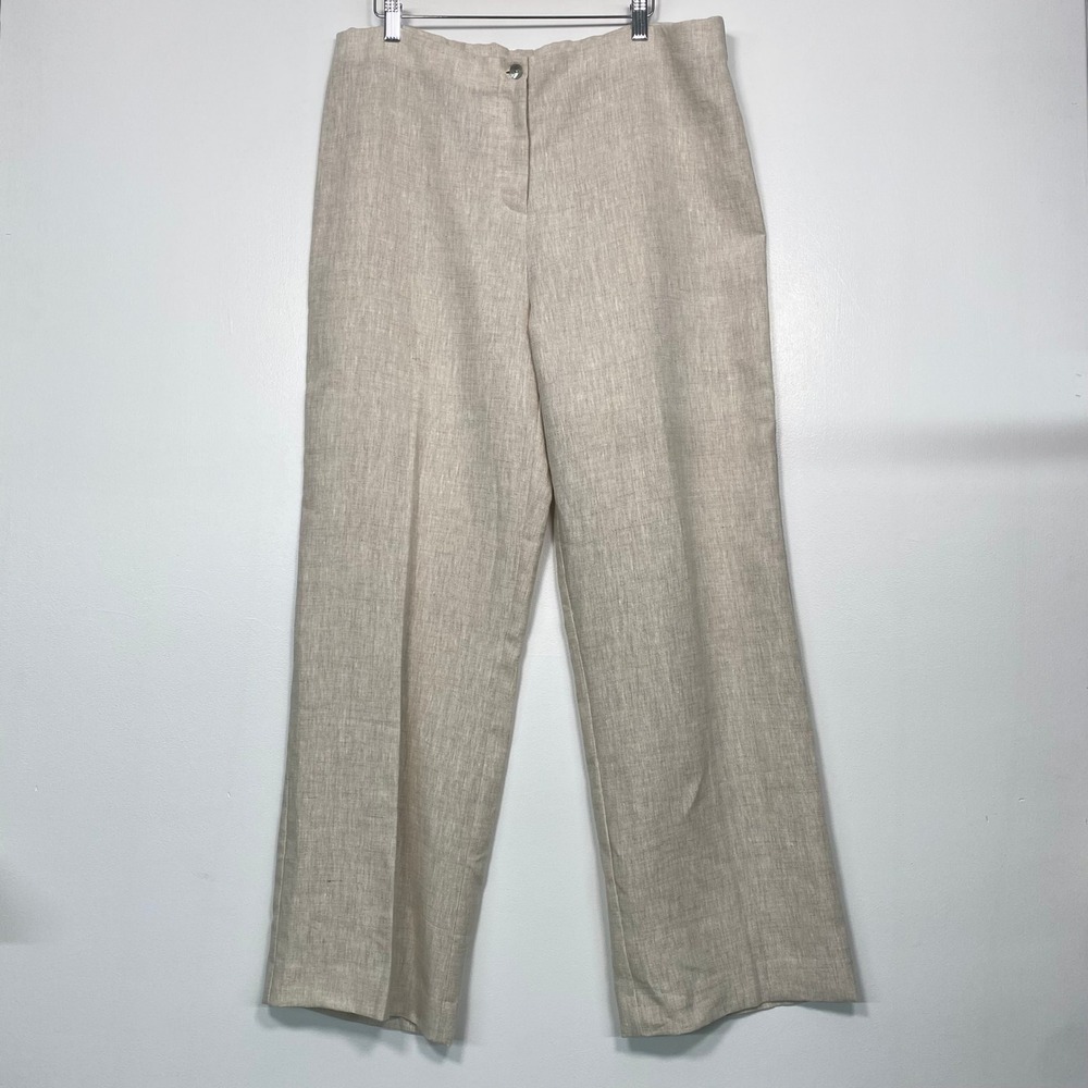 Estelle and Finn Women Pants 10 Beige 100% Linen Wide Leg High Rise Made in NY